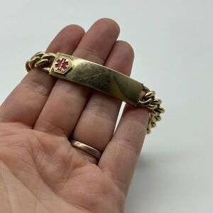 Vintage Elco Medical ID Bracelet 12K Gold Filled Curb Chain Star of Life Red